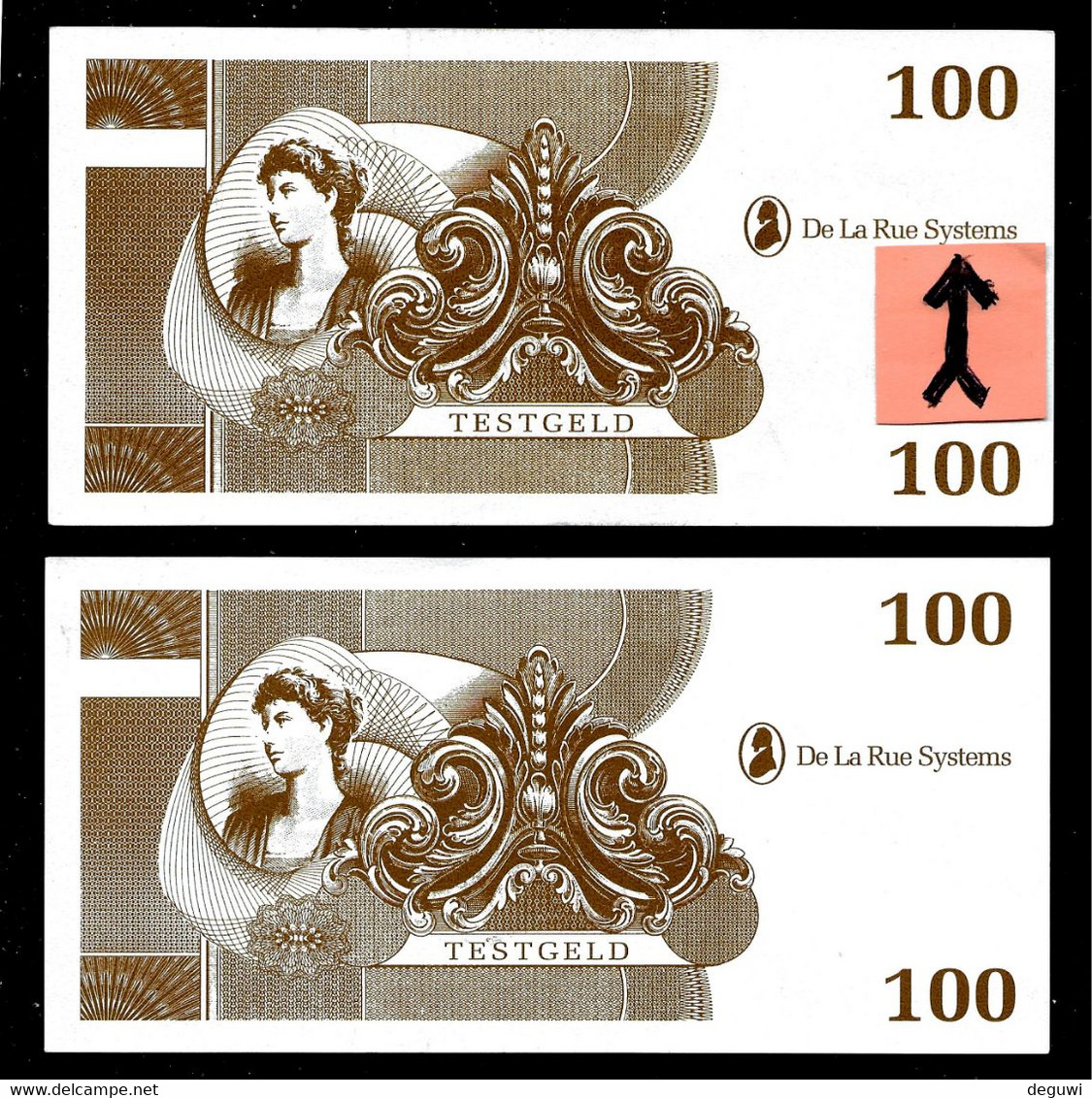 Test Note "DE LA RUE SYSTEMS" TESTSCHEIN, 100 Units, Beids. Druck,  RRRRR, UNC, Extremly Scarce! - Andere & Zonder Classificatie