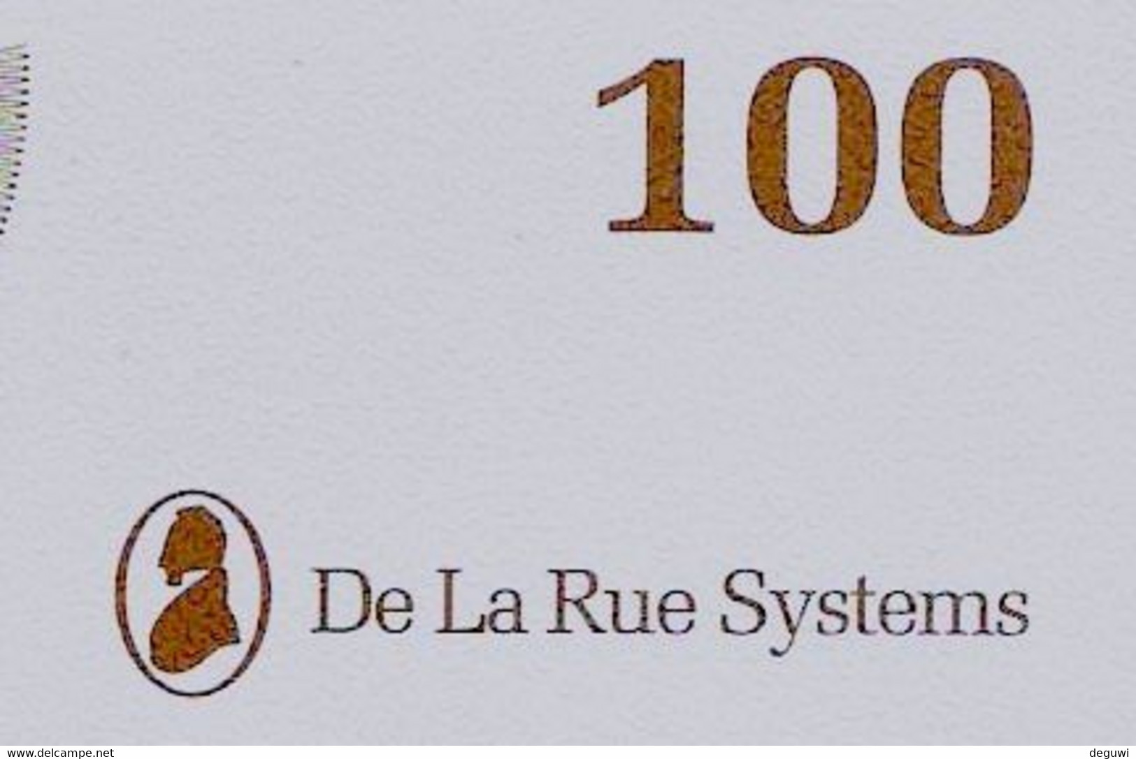 Test Note "DE LA RUE SYSTEMS" TESTSCHEIN, 100 Units, Beids. Druck,  RRRRR, UNC, Extremly Scarce! - Other & Unclassified
