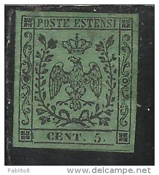 ANTICHI STATI ITALIANI ASI 1852 1855 MODENA AQUILA ESTENSE CENT. 5c VERDE OLIVA CON PUNTO MH - Modène