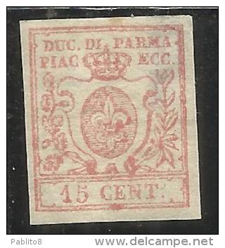 ANTICHI STATI ITALIANI ASI 1857 1859 PARMA GIGLIO BORBONICO CENT. 15c. VERMIGLIO MH - Parma