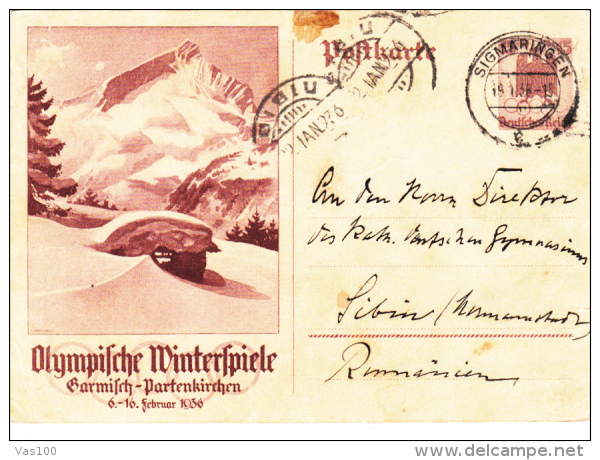 MOUNTAINS AND CHALET IN SNOW, PC STATIONERY, ENTIER POSTAL, 1936, GERMANY - Winter 1936: Garmisch-Partenkirchen