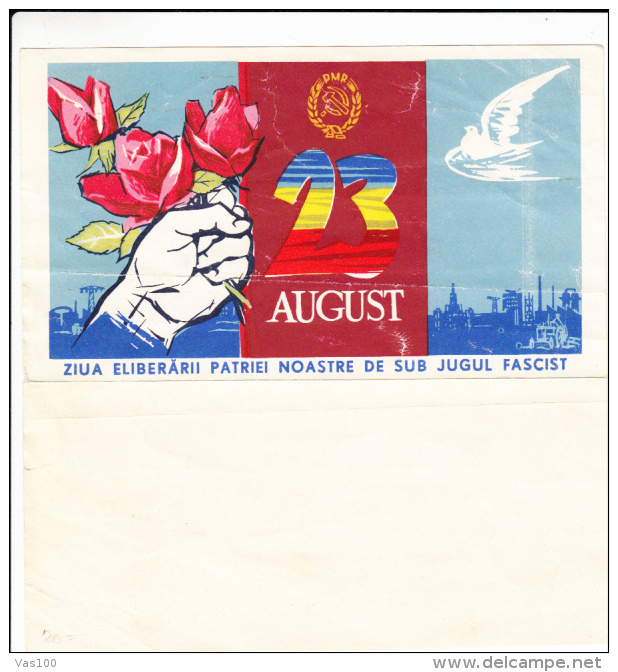 TELEGRAM FORM, DOVE, ROSES, NATIONAL DAY, ROMANIA - Télégraphes