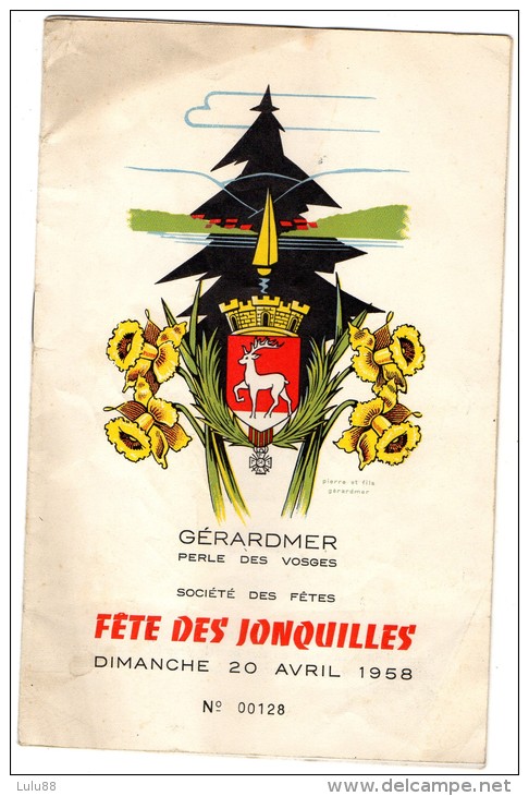 88 GERARDMER Programme De La Fête Des Jonquilles De 1958    D920/931/933/942 - Programs