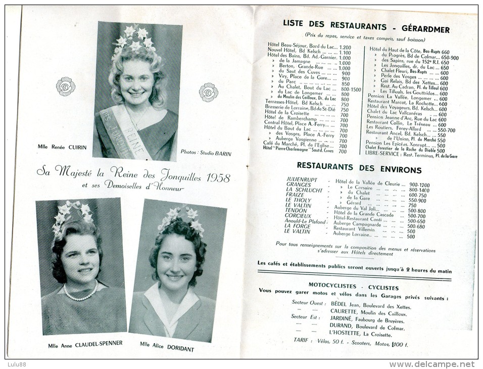 88 GERARDMER Programme De La Fête Des Jonquilles De 1958    D920/931/933/942 - Programmes