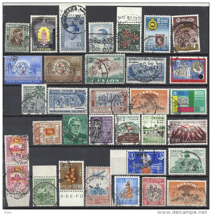 Ceylon Sri Lanka Lot 32 Verschiedener Gestempelter Marken - Ceylon (...-1947)