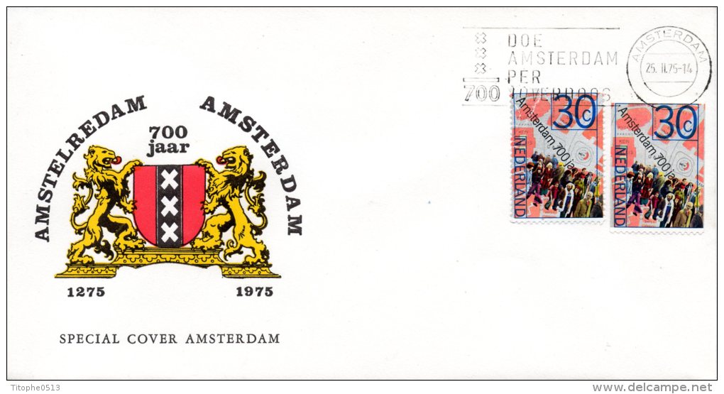 PAYS-BAS. N°1014 X2 Sur Enveloppe Commémorative De 1975. Armoiries D'Amsterdam. - Covers