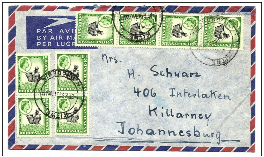 (2972) -  Rhodesia & Nyasaland 1959, QE Def  1/2d Coil Stamp  8x On Cover - Rhodesien & Nyasaland (1954-1963)