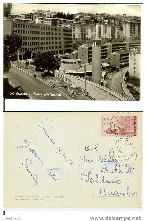 Potenza: Nuove Costruzioni. Cartolina B/n Viaggiata 1958 (francobollo Commemorativo L.15 Lourdes) - Potenza