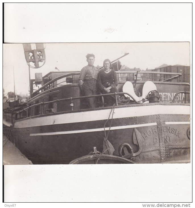 Carte Postale Photo GENT - GAND (Belgique) PENICHE "Hortensia" - BATEAU-Transport Fluvial- Canal- - Péniches