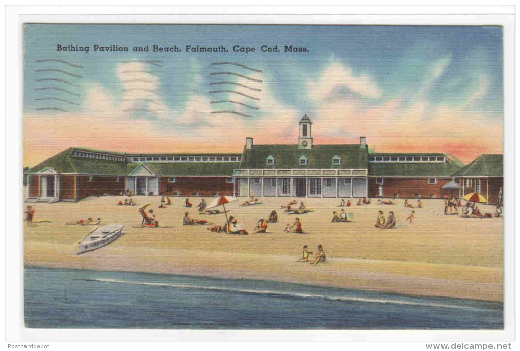 Bathing Beach Pavilion Falmouth Cape Cod Massachusetts 1943 Postcard - Cape Cod