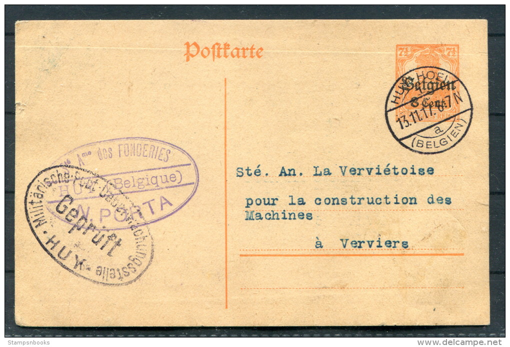 1917 Entier 8 Cent Huy - Verviers Censur WW1 Censure Stationery Card Censor Zensor - Other & Unclassified