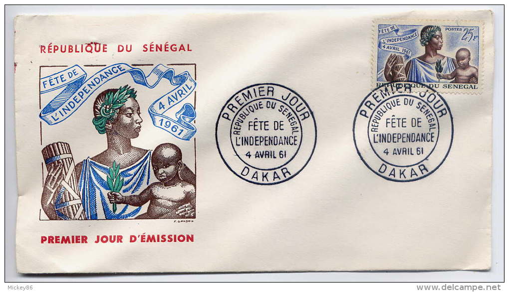 SENEGAL--1961--FDC  1er Jour--Fête De L'Indépendance-dessin Signé  Gandon - Senegal (1960-...)