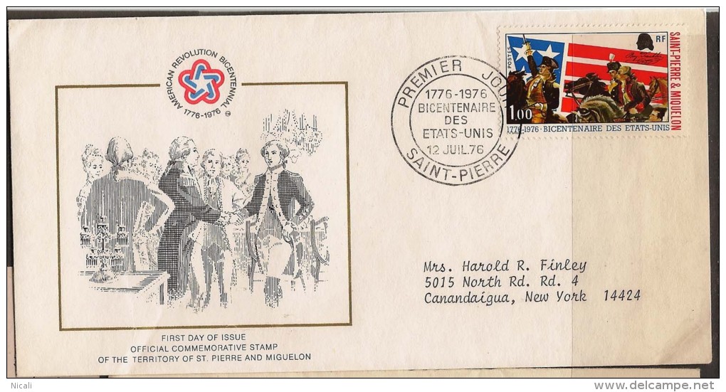 ST PIERRE & MIQUELON 1976 American Revolution PV4c - FDC