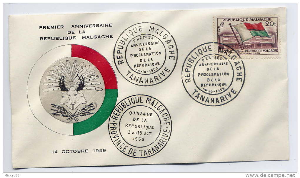 MADAGASCAR-- 1959-----Lettre FDC 1er Jour----1er Anniv De La République Malgache - Madagascar (1960-...)