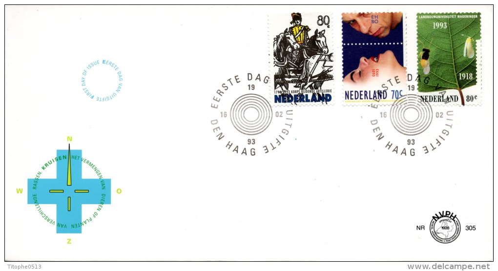 PAYS-BAS. N°1427-9 Sur Enveloppe 1er Jour (FDC) De 1993. Secourisme/Artillerie/Cheval/Insecte. - Secourisme