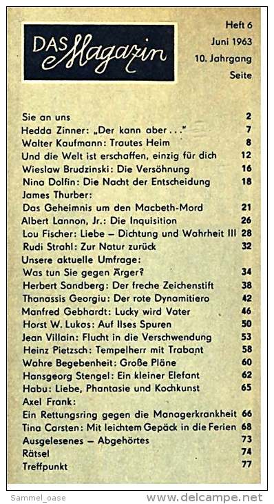 "Das Magazin" Juni 1963 ,  DDR Zeitschrift - Kultur Und Lebensart - Mode