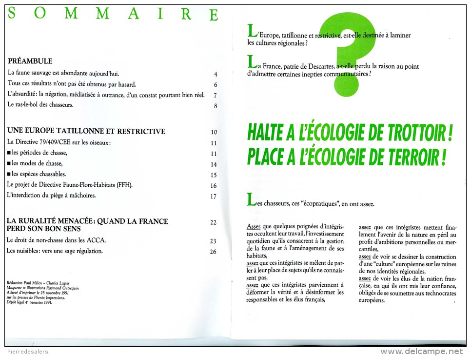 NCL - Le Grand Ras Le Bol Des Chasseurs - Fédération Chasse - Sénat 3 Décembre 1991 - 3 Scans - Caza/Pezca