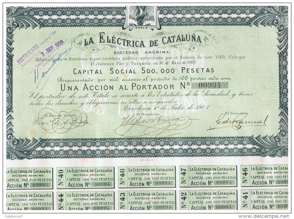 ACCION ANTIGUA - ACTION ANTIQUE = La Electrica De Cataluña 1907 - Otros & Sin Clasificación