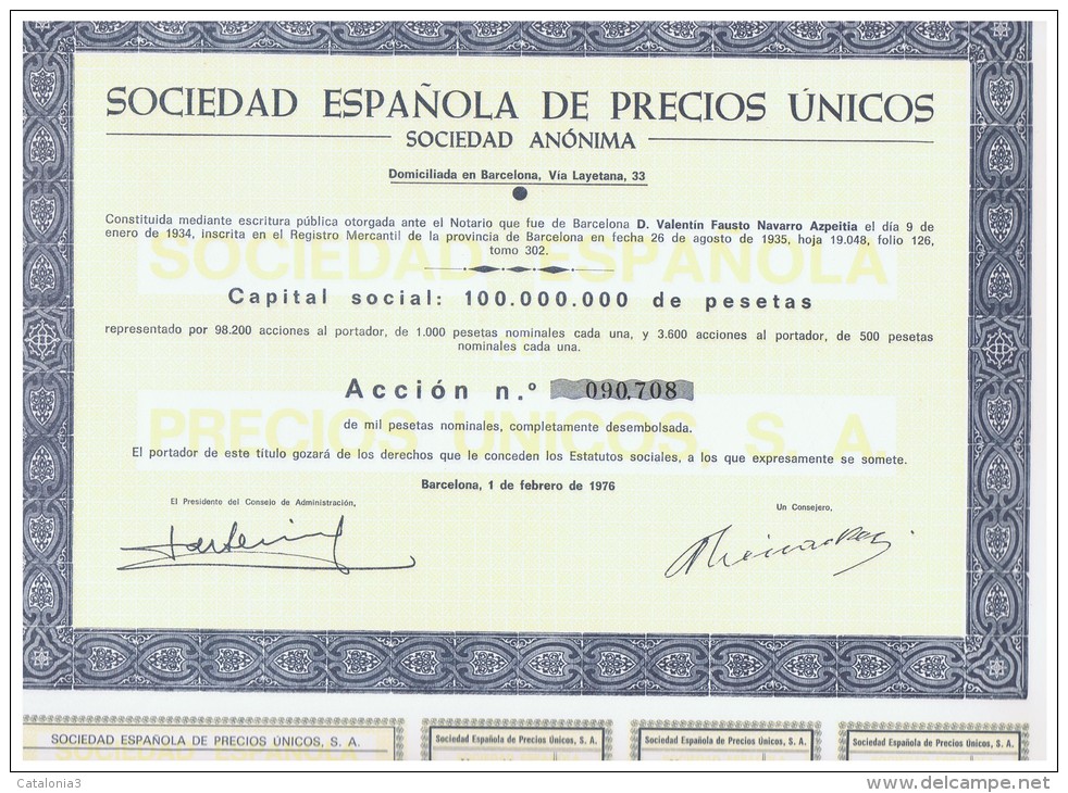 ACCION ANTIGUA - ACTION ANTIQUE = Sociedad Española De Precios Unicos 1976 - Otros & Sin Clasificación