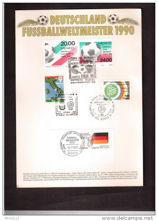 Gedenkblatt Mit Marken Aus Mexico (WM 1986), Italien U.Deutschland U.entspr.Stempeln - 1990 – Italien