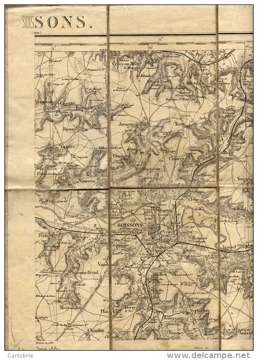 02 - SOISSONS - Carte D'état-major - Format 32 X 46 Cm - Type 1889 - Cartes Topographiques