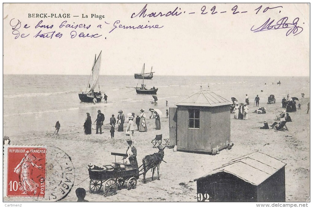 BERCK-PLAGE LA PLAGE ANIMEE ATTELAGE ANE CABINE 62 - Berck