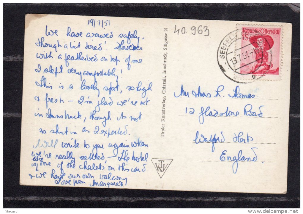 40963     Austria,    Seefeld I.T.  1180 M.  Mit  Wettersteingebirge,  VG  1951 - Seefeld