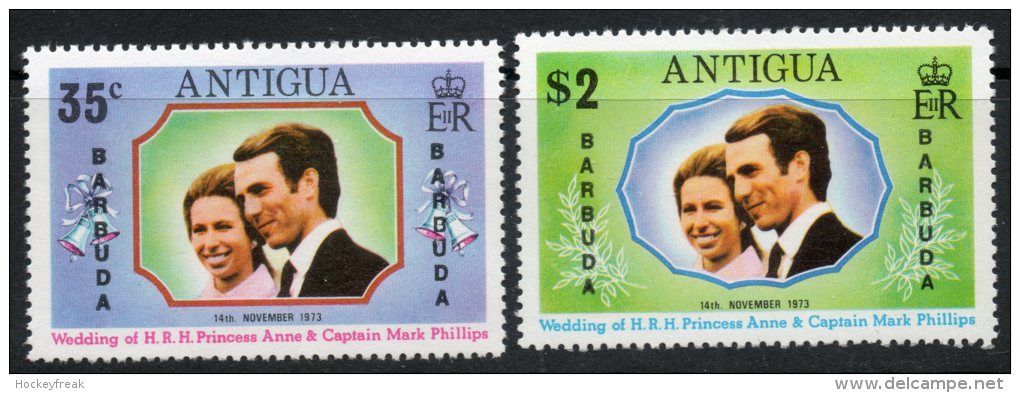 Barbuda 1973 - Royal Wedding Princess Anne & Capt Mark Phillips SG102-103 MNH Cat £4.50 SG2015 - See Notes Below - Barbuda (...-1981)