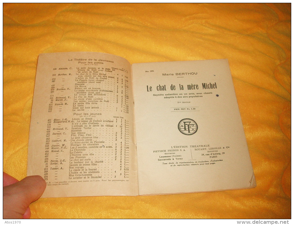 LIVRE ANCIEN USAGE DATE A DETERMINER / N°333 MARIE BERTHOU / LE CHAT DE LA MERE MICHEL 2EME EDITION - Autres Livres Parlés