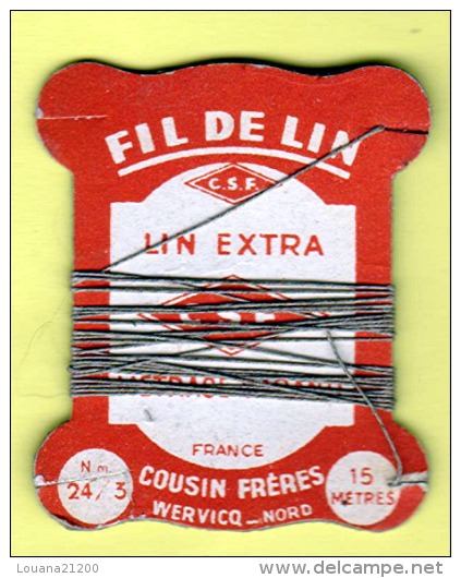Cartonnette " FIL DE LIN - LIN EXTRA " COUSIN Frères WERVICQ Nord _L90 - Laces & Cloth