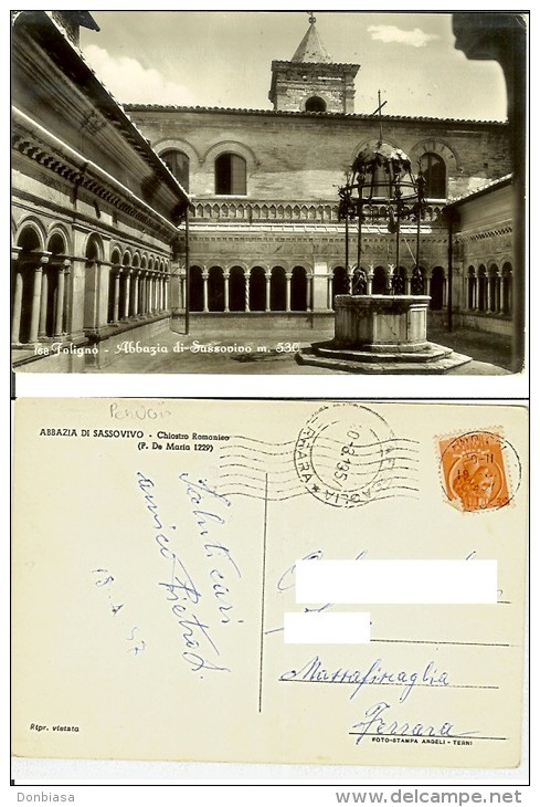 Foligno (Perugia): Abbazia Di Sassovivo - Chiostro Romanico. Cartolina B/n Viaggiata 1957 (timbro Massafiscaglia) - Foligno