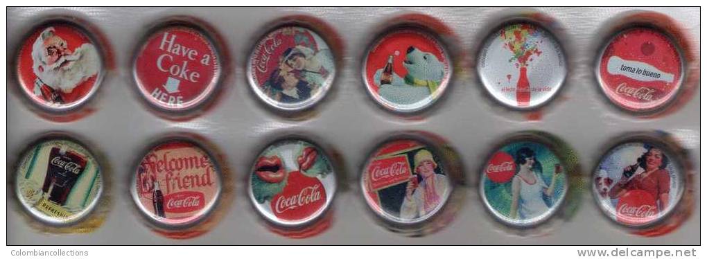 Lote 650, Colombia, 2011, Folder Con 12 Tapas De Coca Cola 150 Años, Coke Cap Crown, Chapas, Tappi - Limonade