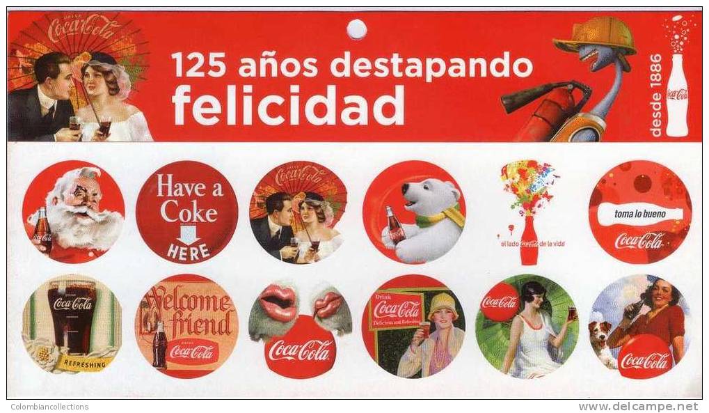 Lote 650, Colombia, 2011, Folder Con 12 Tapas De Coca Cola 150 Años, Coke Cap Crown, Chapas, Tappi - Soda