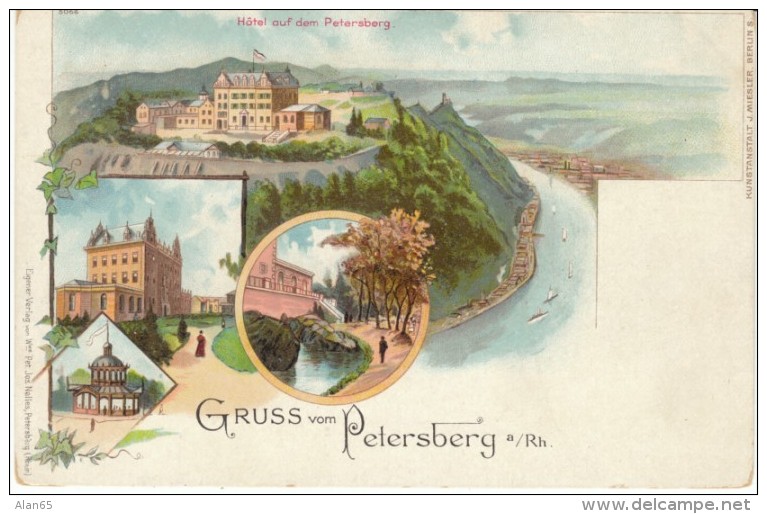 Gruss Vom Petersberg A/Rh Germany, Hotel On Mountain, C1890s/1900s Vintage Postcard - Petersberg