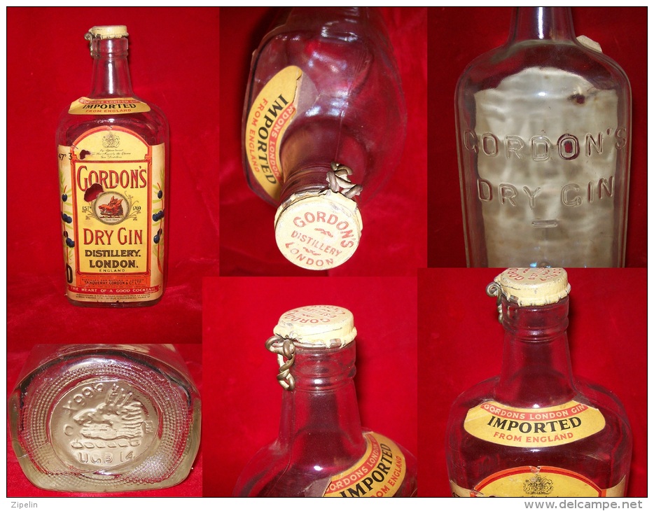 Ancienne Bouteille Gordon´s Dry Gin,  Vtg. Gordon´s & Co. Dry Gin Glass Bottle Very Rare 1900´s - Whisky