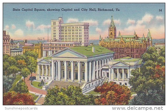 Virginia Richmond State Capitol Square Showing Capitol And City Hall - Richmond
