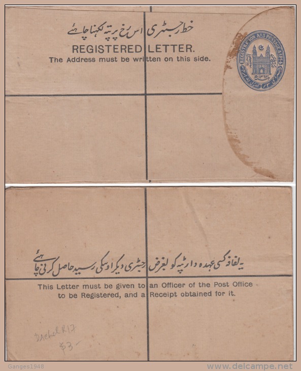 Hyderabad  India  1A + 1A4P  Postal Stationery Registration Envelope Unused # 51086 - Hyderabad