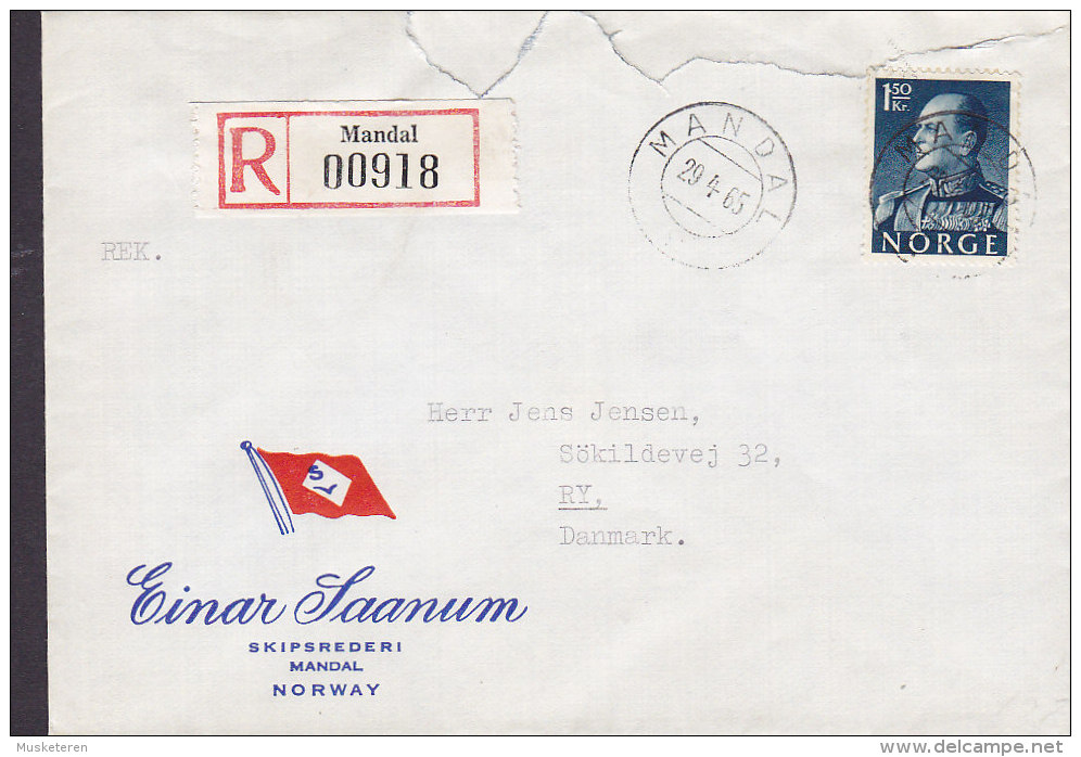 Norway Registered Einschreiben Recommandé EINAR SAANYUM Skipsrederi MANDAL 1965 Cover Brief To RY Denmark - Covers & Documents