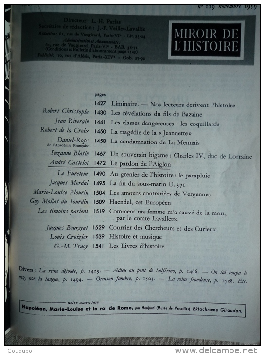 Miroir De L'histoire N°119 Novembre 1959 Le Pardon De L'aiglon Par Castelot.Voir Sommaire . - History