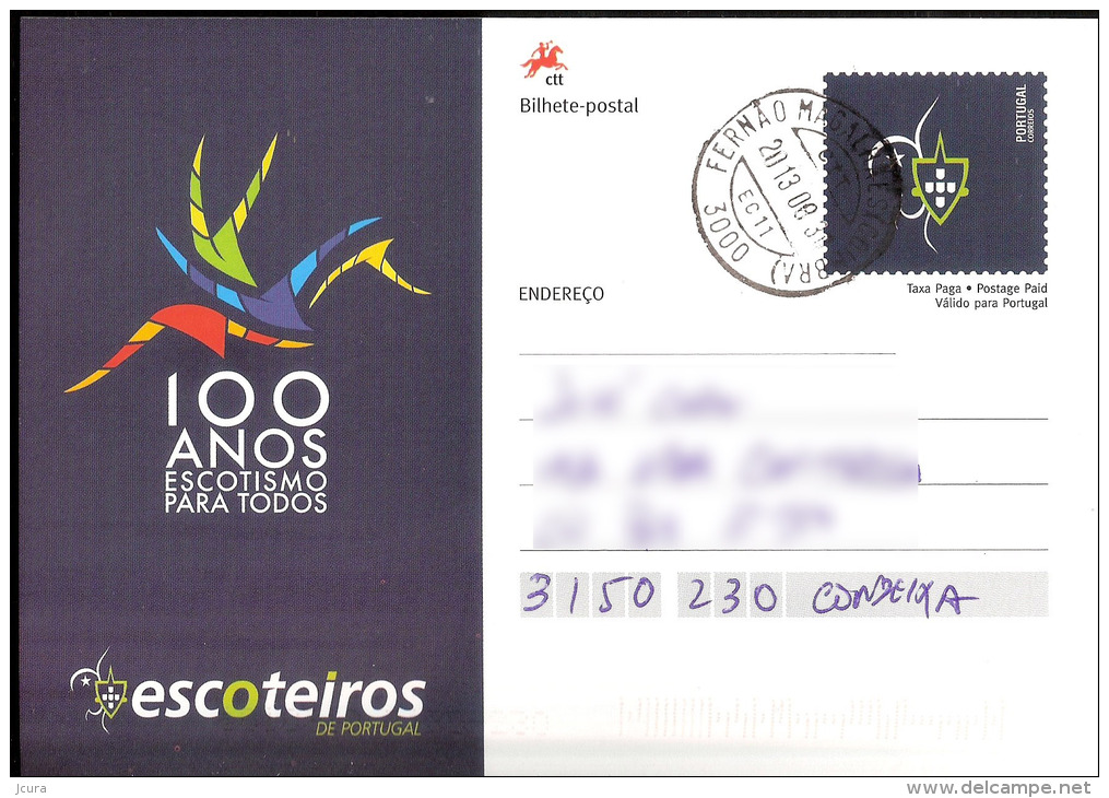 Circulated 100  Years Of Scouting - Portugal - 100 Anos Escotismo - Scoutisme - AEP - First Day Postmark - Coimbra - Other & Unclassified
