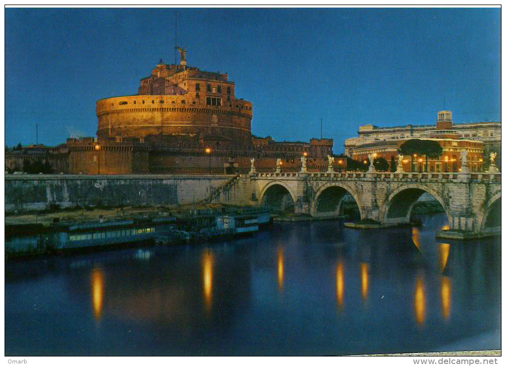 Cart459 Roma Notturno Ponte Castel Sant´angelo Tevere Riflesso Acqua Reflex Water Chateau Castle Pont Bridge - Castel Sant'Angelo