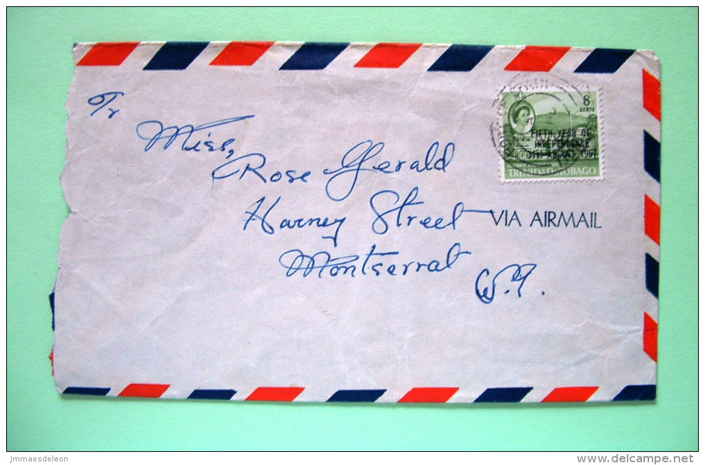 Trinidad & Tobago 1967 Cover To Montserrat - Governor's House - Overprinted Stamp (Scott #123) - Trinidad & Tobago (1962-...)