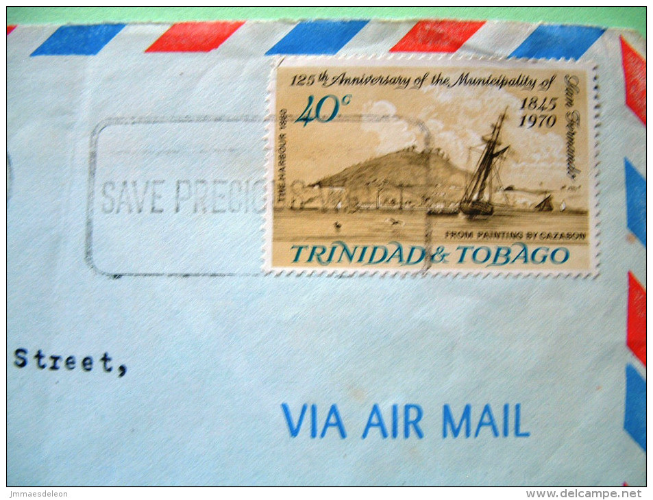 Trinidad & Tobago 1970 Cover To London S.W.I. - Ships In San Fernando Harbor Painting - Trinidad & Tobago (1962-...)