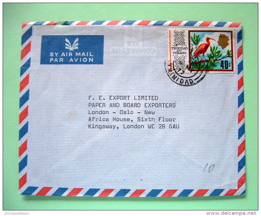Trinidad & Tobago 1977 Cover To England - Birds Scarlet Ibis - Trinidad & Tobago (1962-...)