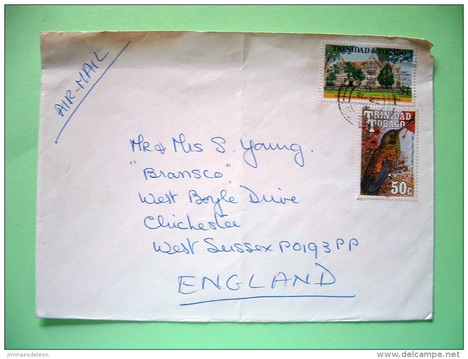 Trinidad & Tobago 1992 Cover To England - Birds Hummingbird - National Museum And Art Gallery Cent. - Trinidad En Tobago (1962-...)