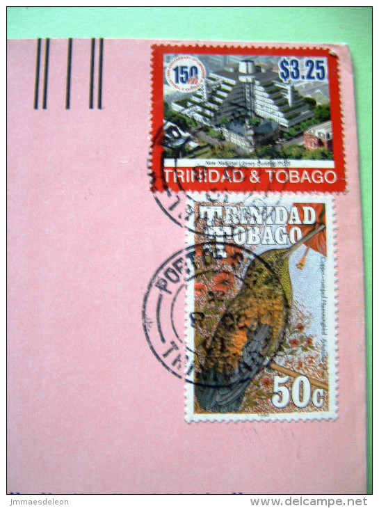 Trinidad & Tobago 2001 Cover To USA - Birds Hummingbirds - New National Library Building - Trinité & Tobago (1962-...)