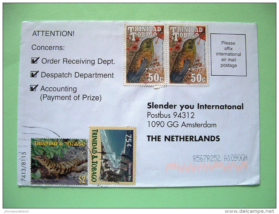 Trinidad & Tobago 2000 Cover To USA - Birds Hummingbirds Toucan - Lizard - Reptile - Tourism - Maracas Bay - Trindad & Tobago (1962-...)