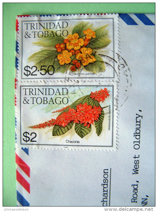 Trinidad & Tobago 2001 Cover To USA - Flowers (1989) (Scott 404 A, 405 A = 6.25 $) - Trindad & Tobago (1962-...)