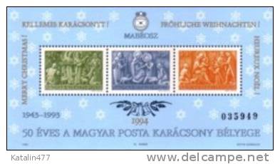 HUNGARY. 1994. Merry Christmas,    Spec.block  With Reprint Stamps, MNH×× Memorial Sheet - Herdenkingsblaadjes