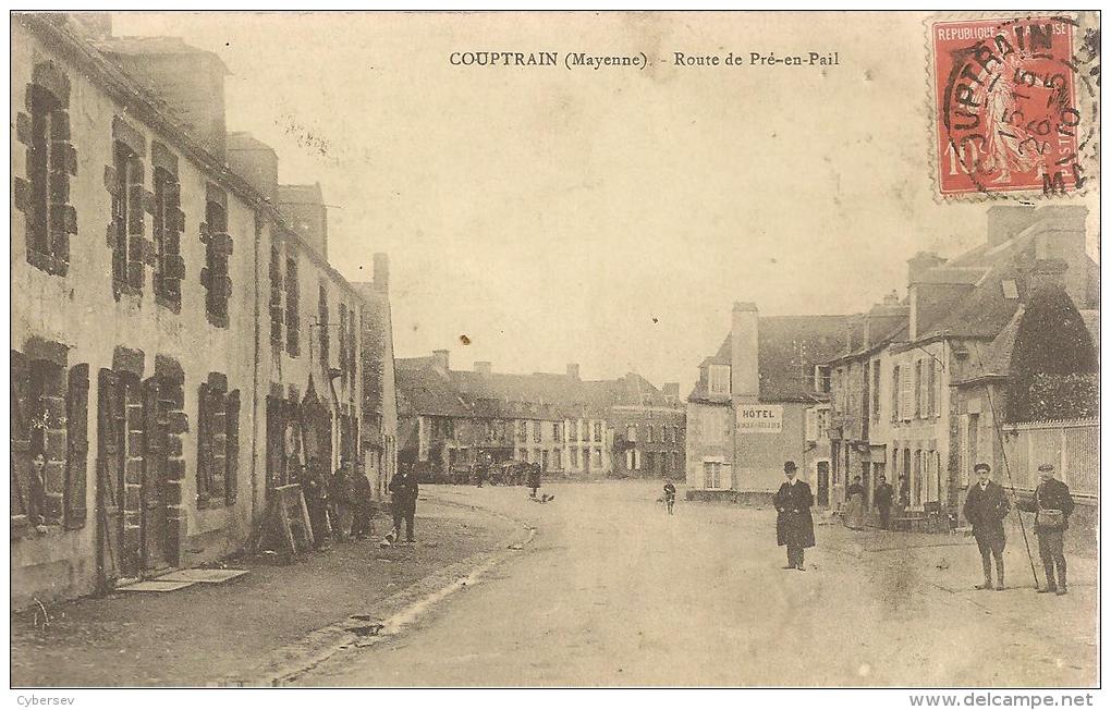 COUPTRAIN - Route De PRE-en-BAIL - Animé - Hôtel - Timbré 1910 - Couptrain